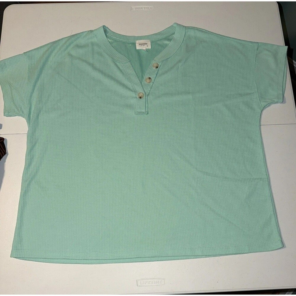 Andre by Unit Women's Plus Size 3x Waffle Knit Top Short Sleeve